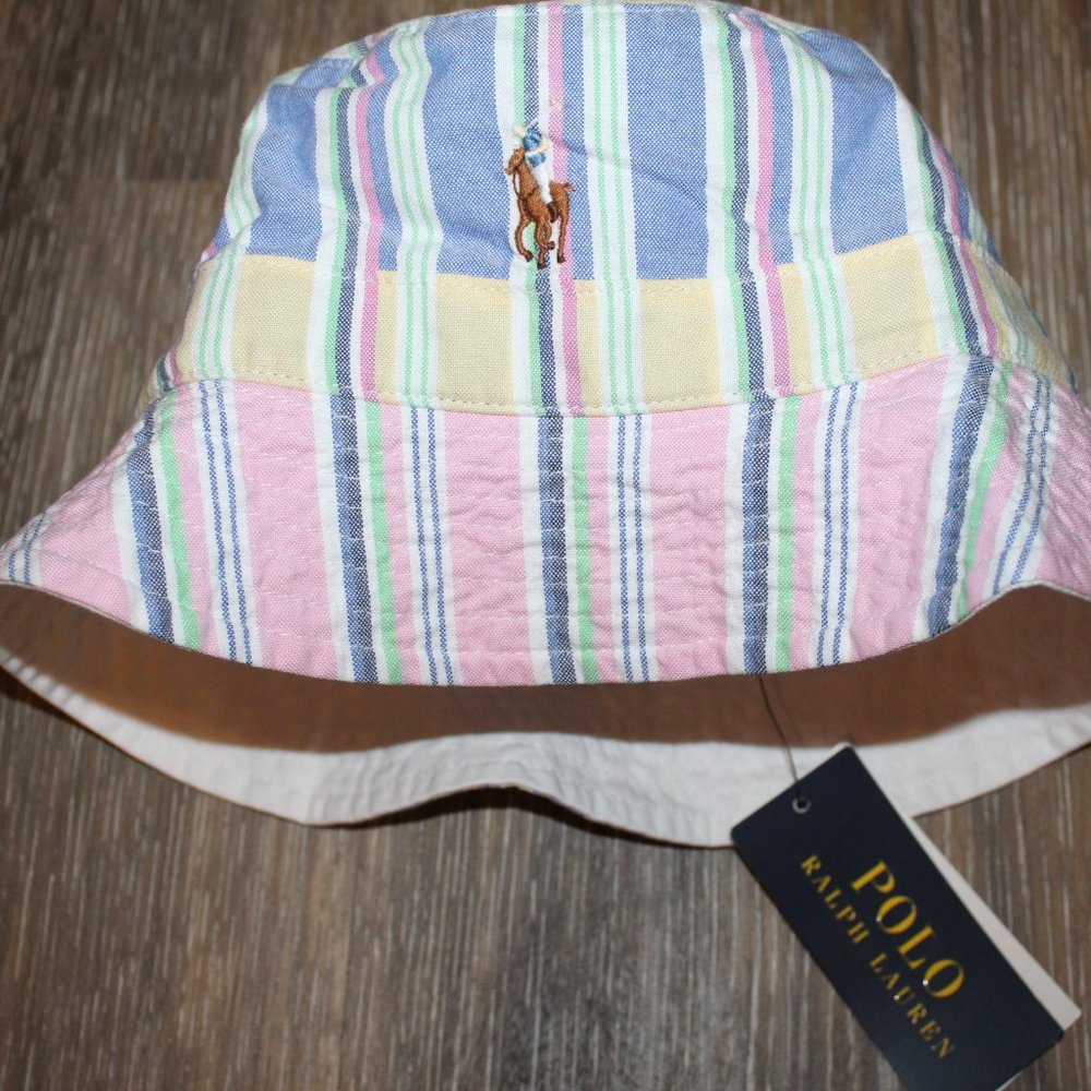 NWT POLO RALPH LAUREN MEN'S WOMEN'S BUCKET PASTEL STRIPED BUCKET HAT S/M